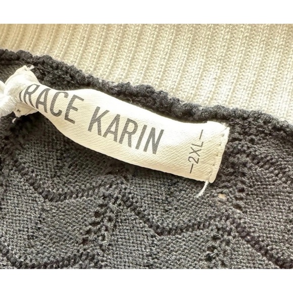 Grace Karin 2XL Black White Short Sleeve Cardigan Open Knit Sweater Preppy NWT - Picture 6 of 10